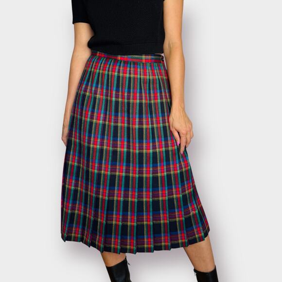 90s Multicolor Plaid Wool Skirt Size‎ M - Picture 3 of 5